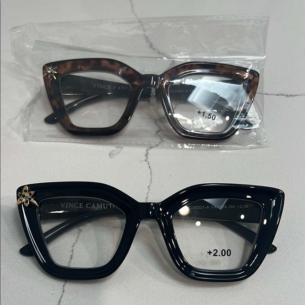New Vince Camuto BLACK Reading Glasses (+2.00) decorated wirh a charm